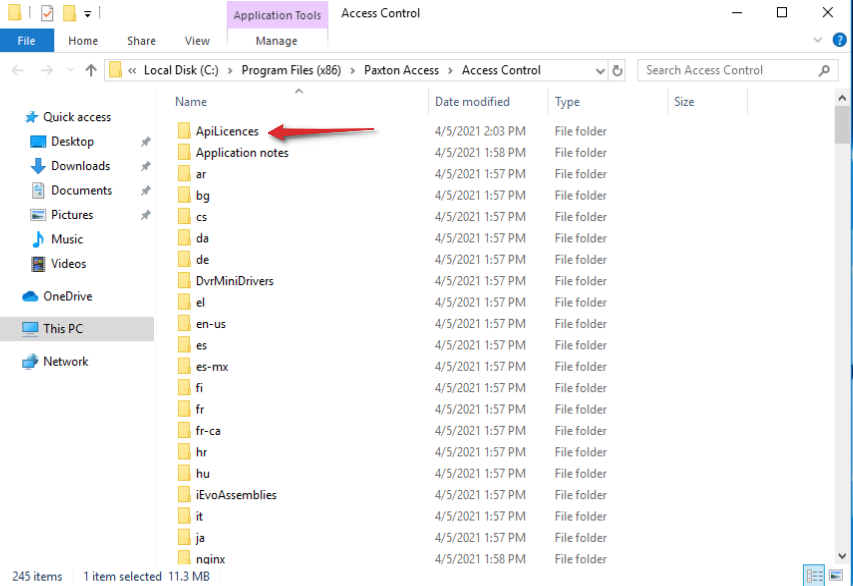 ApiLicences folder location
