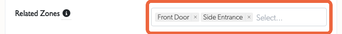 The Related Zones field on the camera Details tab
