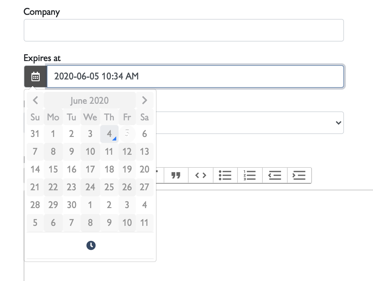 User expiry date picker