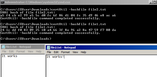 Different files produce different checksums