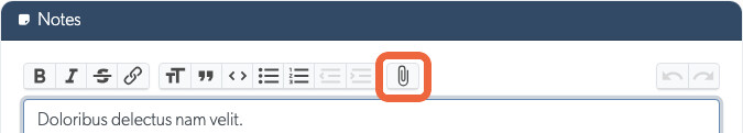 Notes editor toolbar with attach button highlighted