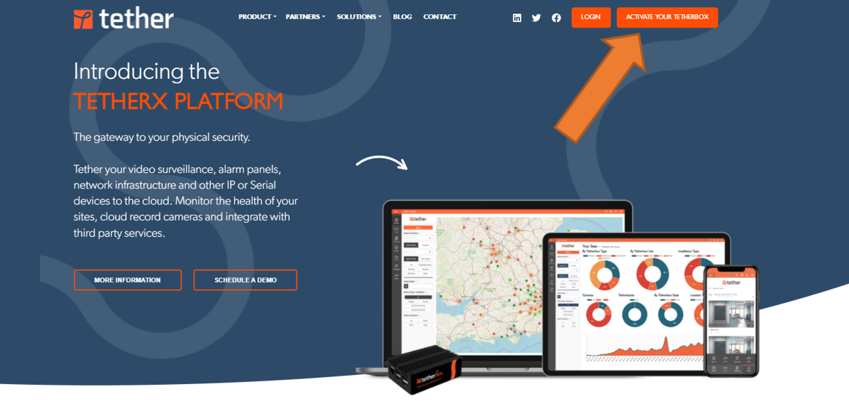 TetherX website with Activate Your TetherBox button highlighted