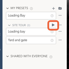 Saved walls in the live view sidebar, with the play button on a heading highlighted